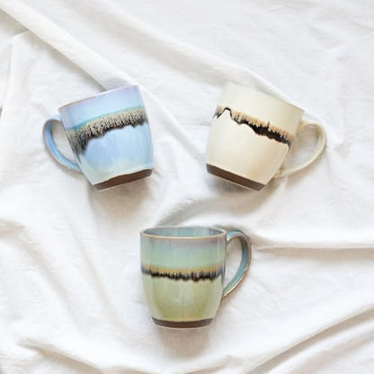 Bosmarlin Ceramic Coffee Mug Set of 4, 17 Oz, Stoneware Coffee Cups with Big Handle, Microwave Safe, Unique Reactive Glaze (17 Oz, Light Blue) - color: Light Blue