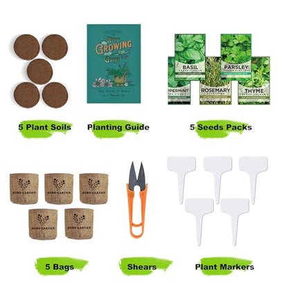 Meekear 5 Herb Indoor Starter Kit, Complete Planting Set for Kitchen Herb Garden DIY & Gift