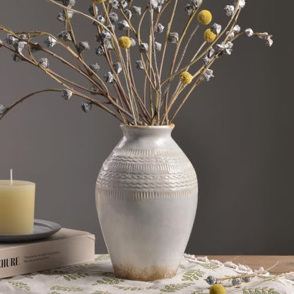 9.3 Inch Ceramic Rustic Flower Vase, White Boho Framhouse Vases Home Decor - color: 9.3 Inch-white