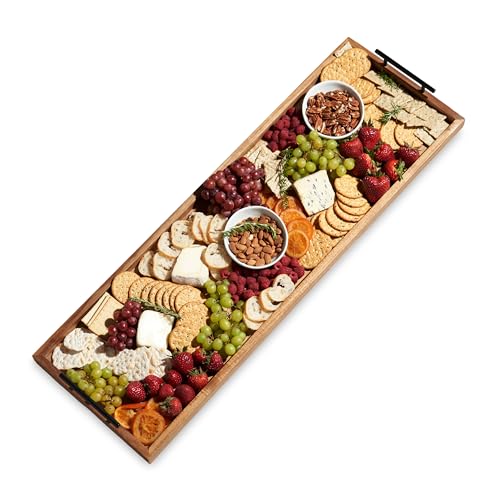 Twine Modern Manor Longboard Cheese Platter with Handles, Rectangular Cheese Board and Home Decor Tray, Dining Table Accessories Acacia Wood Set of 1 - style: Modern Manor Longboard