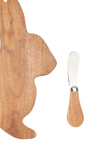 Easter Bunny Shape Acacia Wood 2-Piece Serving Tray w/Spreader Knife 10" | Easter Decor, Acacia, 2-Piece, Gift Idea