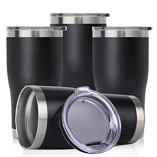 DOMICARE 20oz Tumbler with Lid Stainless Steel Tumblers Bulk, Double Wall Vacuum Insulated Coffee Travel Mug Powder Coated Tumbler, 4 Count (Pack of 1) Black - color: Black, size: 4 count