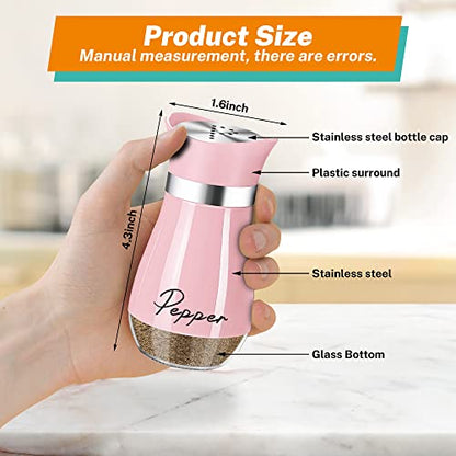 Salt and Pepper Shakers - 4 oz Pink Glass Set with Stainless Steel Lids | Refillable Glass Shakers with Stainless Steel Lids for Cooking, Dining, RV Trips, Camping and BBQs; 4 oz Capacity Each. - color: Pink