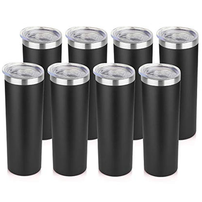 HASLE OUTFITTERS 20 oz Skinny Tumblers Bulk Set, Stainless Steel Insulated Slim Tumblers with Lids, Reusable Double Wall Travel Coffee Mugs, Durable Powder Coated Travel Water Cups(Black, 8) - color: Black, size: 20 oz (8 Count)