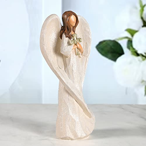 Hodao Cross Angel Figurine Gift, Hand-Painted Resin Guardian Angel Holding Cross, All-Season Meaningful Gift for Mom, Valentine’s Day Love, Easter Blessings & Year-Round Home Decor - style: Holding a cross