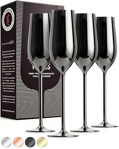 Gusto Nostro Stainless Steel Black Champagne Flutes Set of 4 - Unique, Unbreakable, Colorful Metal Champagne Glasses - Modern Toasting Flutes - Luxury Wedding Gifts for Couple - Wedding Registry Idea - color: Black, size: Set of 4
