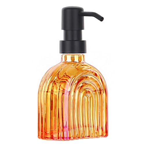 Glass Kitchen Soap Dispenser Bathroom, 9 Oz, Refillable Liquid Modern Soap Dispenser for Hand Soap, Lotion Dispensers Bottle - Home, Commercial Countertop Decor. (Orange) - color: Orange