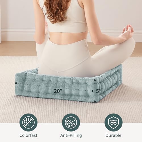 Intelligent Design Floor Pillow Large Meditation Cushion, 20x20 Aqua | Sitting for Adults Yoga, Shredded Foam Filled, Chenille Tufted Cover, Handsewn Scalloped Edge, OEKO-TEX Certified - color: Aqua