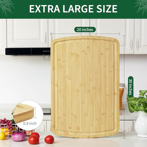 GAOMON Extra Large Bamboo Cutting Board for Kitchen, 30 x 20 Inch Wooden Chopping Board, Stove Top Cover Wood Butcher Block with Juice Groove for Meat Turkey Carving Charcuteries, 0.8" Th - size: 30.1"L x 20"W