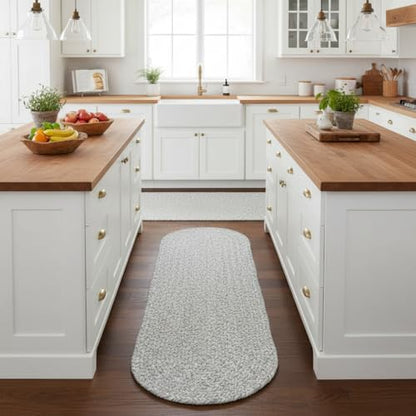 Farmhouse Braided Runner Rug 2x6 Gray & White – Reversible Cotton Blend Hallway, Kitchen, Bedroom & Entry Rug – Soft, Durable, Handcrafted, Low-Profile Indoor Mat - color: Gray & White, size: 2' x 6' (Oval)
