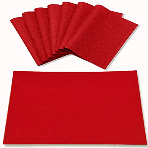 Cloth Red Placemats Set of 8, Linen Type Fabric Placemats Machine Washable Heat Resistant Placemats Polyester Place Mats for Halloween, Thanksgiving, Christmas and Valentine Dining Table (Red) - color: Red, size: Placemats 12'' x 18'', Set of 8