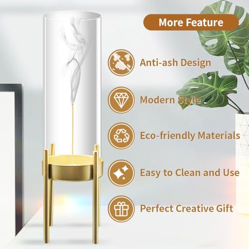 Incense Holder for Sticks Modern Anti-Ash Flying Insence-Stick Burner Holder with Removable Glass Ash for Meditation Catcher Desktop Home Yoga Room