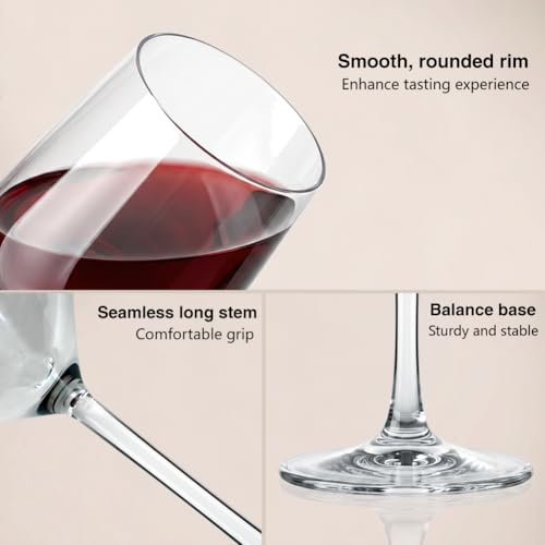 Crystal Wine Glasses Set of 2, 21oz Hand Blown Clear Glass | Long Stem Red White Wine Glass with Pourer and Stopper, Elegant Design in Gift Box for Home Bar, Birthday, Wedding - size: Large
