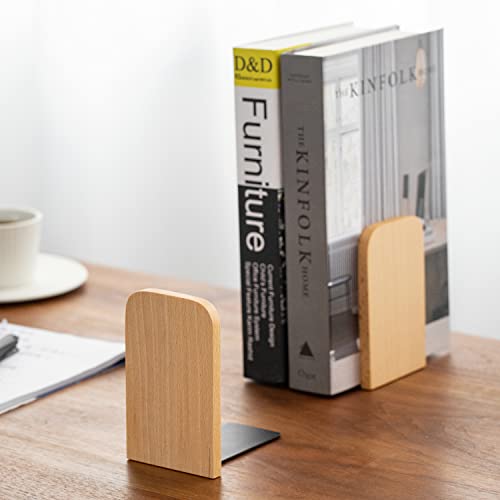 muso wood Beech Book Ends for Shelves, 2 Pairs | Non-Slip Bookends, Heavy Duty Wooden Bookend, Suitable for Books & Movies Storage - color: Beech-2 Pairs