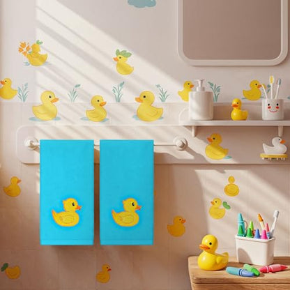 FYSUIMU Rubber Ducky Hand Towels Blue Cotton Embroidered Bathroom Towel Yellow Duck Absorbent Bath Towel for Summer Hand Drying Cleaning Cooking, 29.5 x 13.7 Inch, 2Pcs - color: Blue