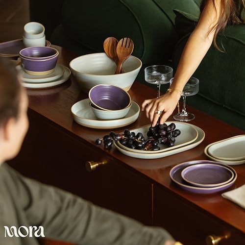 MORA Medium Plates Set of 4, 8.5 inch Ceramic Pottery Salad Plates - Microwave, Oven and Dishwasher Safe - Nebula - color: Nebula