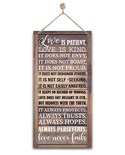 1 Corinthians 13:4-8 Inspirational Hanging Wood Decor Sign, Printed Wood Sign, Love is Patient, Love is Kind Quote, Hanging Bible Verses Woods Wall Signs, Rustic Home Decor Signs, Christian Gift - color: Christian08