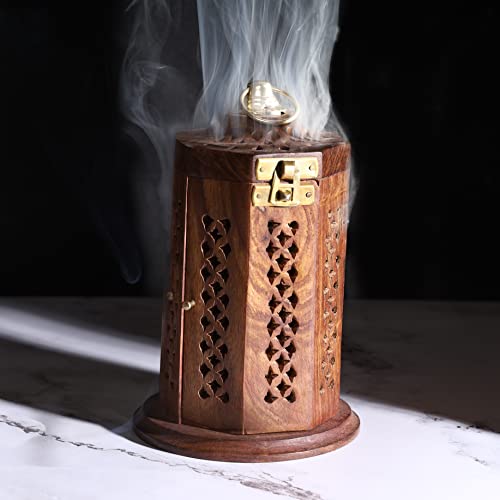 Bless-International Traditional-Handmade-Burner Wooden-Incense-Stick-Holder Ash-Catcher-Stand for-Aromatherapy-Meditation-Yoga (7 Inch Letter Box Wooden Charcoal/Cone) - color: Letter Box