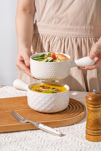 FOBENTA 20oz Ceramic Soup Bowls with Handle, Set of 4,Textured Embossed Stoneware for Chili, Stew, Cereal,Microwave & Dishwasher Safe, Rustic Dinner Bowls for Home Kitchen - size: 20 OZ-Single Handle