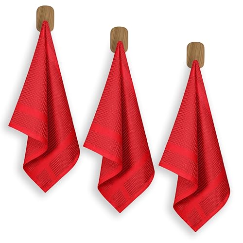 3 Pack Red Waffle Weave Kitchen Towels, 16x26 Inch, 100% Cotton, Absorbent Dishcloth Set, Quick Drying, Durable for Cleaning, Wiping, Drying Dishes, Machine Washable Dish Towel, Red - color: Red, style: 3 Pack