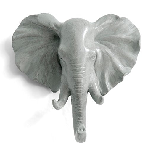 Elephant Head Single Wall Hook/Hanger, Grey | Animal Shaped, Coat Hat Hook, Heavy Duty, Rustic, Decorative Gift - color: Elephant-Grey