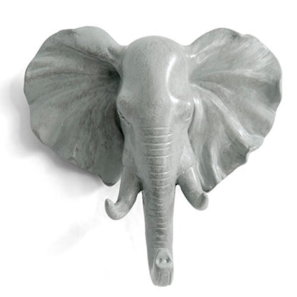 Elephant Head Single Wall Hook/Hanger, Grey | Animal Shaped, Coat Hat Hook, Heavy Duty, Rustic, Decorative Gift - color: Elephant-Grey