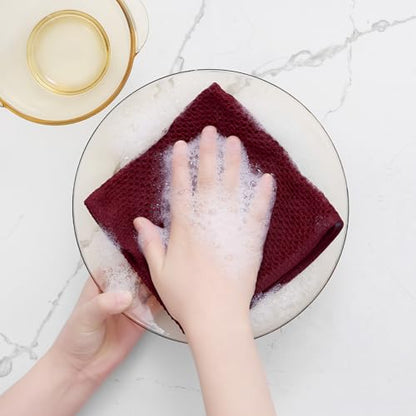 Homaxy 100% Cotton Waffle Weave Kitchen Dish Cloths 12-Pack, Burgundy | 12 x 12 Inches, Ultra Soft Absorbent Dish Towels, Quick Drying Dish Rags with Hanging Loop - color: Burgundy, size: 12 X 12 - 12 Pack