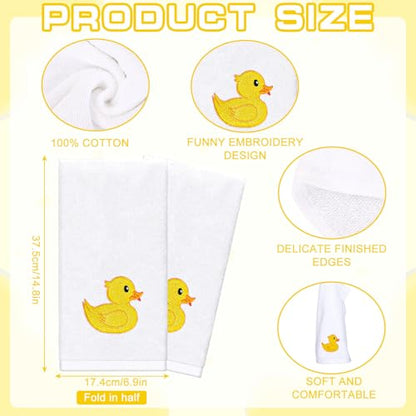 FYSUIMU 2Pcs Rubber Ducky Hand Towels Cotton Embroidered Bathroom Towels Yellow Duck Absorbent Bath Towel for Hand Drying Cleaning Cooking, 29.6 x 13.8 Inch - color: White