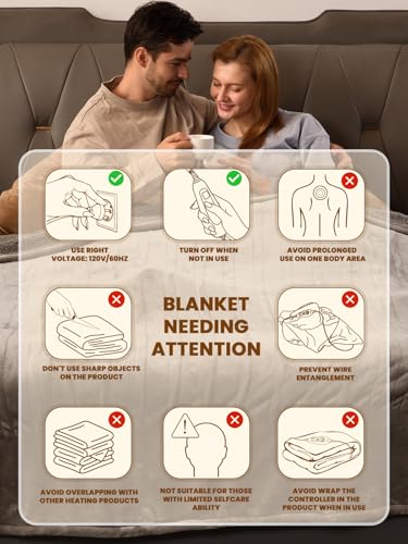 Bearhug Electric Blanket Queen Size with Dual Controls, 10 Heat Levels & 1-12H Auto Shut-Off, Fast Heating Soft Velvet to Sherpa Heated Blanket for Couples, Machine Washable, Taupe - color: Taupe-velvet & Sherpa, size: Queen Size 84" × 90"