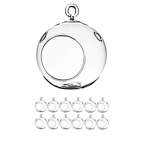WGV Hanging Terrarium Globe Bulk, Width 2.25", Height 2.75", DIY Air Succulent Planter, Clear Glass Vase Orb with Flat Bottom, Candle Holder for Windowsill Outdoor Garden Decor, 12 Pieces