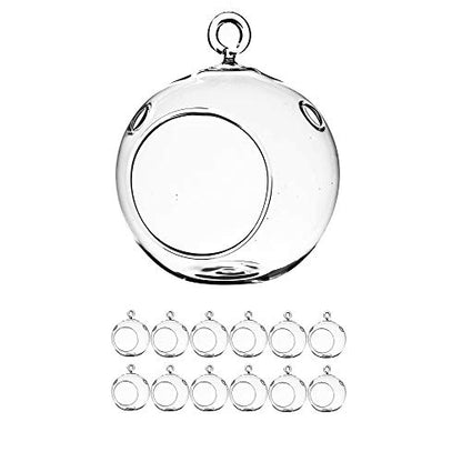 WGV Hanging Terrarium Globe Bulk, Width 2.25", Height 2.75", DIY Air Succulent Planter, Clear Glass Vase Orb with Flat Bottom, Candle Holder for Windowsill Outdoor Garden Decor, 12 Pieces