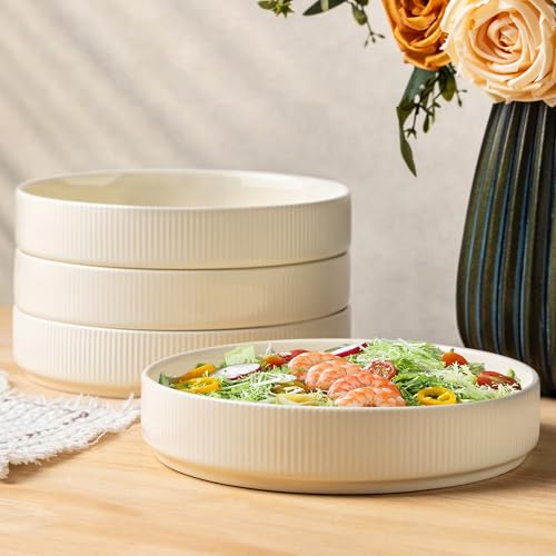 7.5" Ceramic Pasta Bowls Set of 4, Salad Bowls | Versatile Serving Bowls for Pasta, Salad, Fruit & Noodles, Housewarming & Wedding Gift, Beige - color: Beige, size: 7.5 Inch