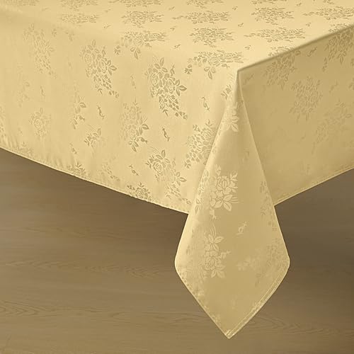 Romanstile Jacquard Rectangle Tablecloth - Gold Waterproof Damask Rose Floral Pattern Decorative Table Cloth, Heavy Weight Fabric Table Cover for Dining/Party/Holiday - 60 x 120 Inch - color: Gold, size: 60" x 120" (Rectangular)