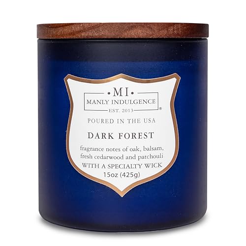 Manly Indulgence Dark Forest Scented Jar Candle for Men, Wood Wicked Candle, 15 oz - Oak, Balsam, Fresh Cedarwood & Patchouli - Up to 60 Hours Burn, Soy Blend Wax, USA Poured, Navy Blue - color: Dark Forest