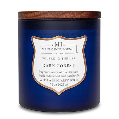 Manly Indulgence Dark Forest Scented Jar Candle for Men, Wood Wicked Candle, 15 oz - Oak, Balsam, Fresh Cedarwood & Patchouli - Up to 60 Hours Burn, Soy Blend Wax, USA Poured, Navy Blue - color: Dark Forest