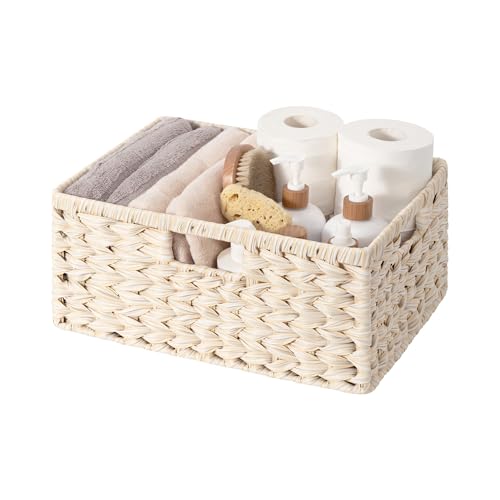 GRANNY SAYS Wicker Storage Baskets for Shelves, Waterproof Basket, 1-Pack | Plastic Wicker Baskets for Organizing, Woven Baskets for Shelves, Decorative Woven Basket for Storage, Entryway, Butter Milk - color: Butter Milk, size: 15"L x 11"W x 6¾"H