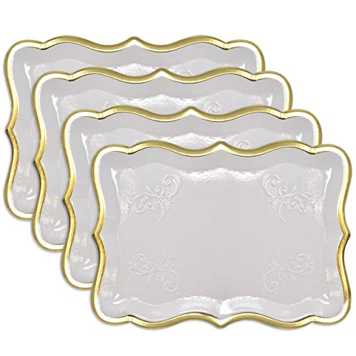Decorative Gold Rim Display Trays 10 Pack 9 x 13 Inch Cardboard Platters | Elegant White Dessert Serving Trays for Wedding Birthday Baby Shower Bridal Shower Graduation Buffet Catering Party Decor - color: Gold, White