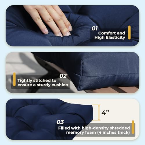 All Weather 3 Pieces Wicker Chair Cushions, Waterproof Outdoor Wicker Chair Cushion for Patio Furniture Loveseat Settee Bench, 1 Loveseat and 2 U-Shaped Thickened Cushions, Navy - color: Navy