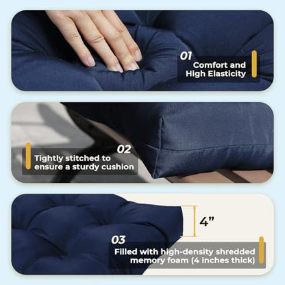 All Weather 3 Pieces Wicker Chair Cushions, Waterproof Outdoor Wicker Chair Cushion for Patio Furniture Loveseat Settee Bench, 1 Loveseat and 2 U-Shaped Thickened Cushions, Navy - color: Navy