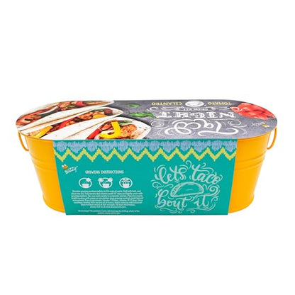 Buzzy Seeds Taco Night Grow Kit - Metal Windowsill Planter - Complete Indoor Gardening Kit with Seeds, Coconut Husk Growing Medium & Genuine Pots - 100% Grow Guarantee - color: Taco Night