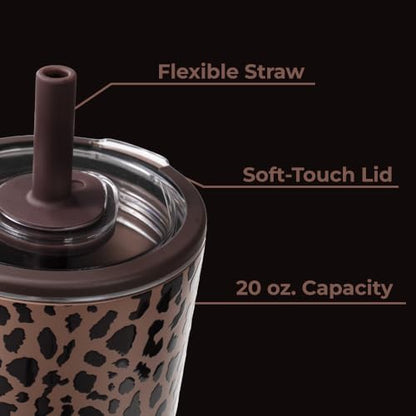 HydroJug Everyday Tumbler 20 oz, Ceramic-Lined Straw Cup, Brown Leopard - color: Brown Leopard, size: 20 Ounces