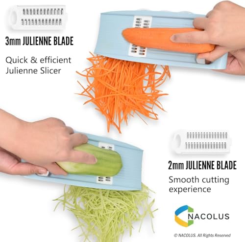 NACOLUS Handheld Mandoline Slicer for Kitchen, Vegetable Slicer Multi Blade Potato Chip, Veggie shredder, Vegetable Cutter, Julienne Shredder and peeler For Small Job In Kitchen Blue - color: Blue
