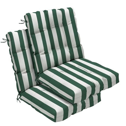 Outdoor Chair Cushions 42x21x4 Inch Set of 2, Dark Green Stripe | Patio Cushions for Dining Rocking Chairs, High Back Soft Seat Pad with Ties, Waterproof Fade Resistant, Indoor Outside Use - color: Dark Green White Stripes