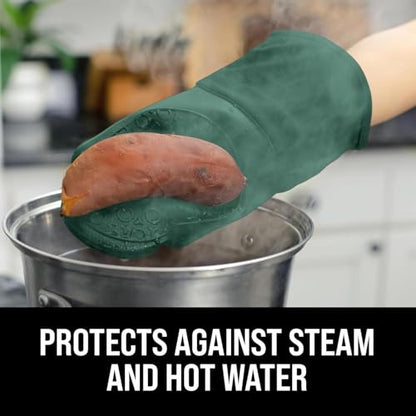 BPA-Free Silicone Oven Mitts Ultra Heat Resistant up to 500°F - Oven Mitts with Thick Cotton Liner - Long Slip Resistant Pot Holders, Flexible Oven Gloves - Green 13.7" - color: Green, size: 2-Piece 13.7" Oven Mitts