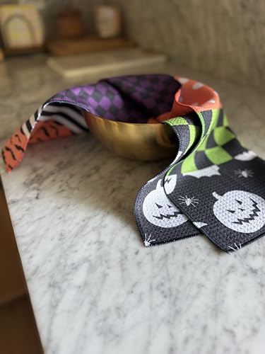 Kitchen Towels, Dish Towels for Kitchen, 3 Pc Kitchen Towel Set | Microfiber Waffle Towels, 16 x 26 inches, with Hanging Loops, Reusable Tea Towels, Cute Kitchen Towels - 3 Pack - color: Halloween Multi