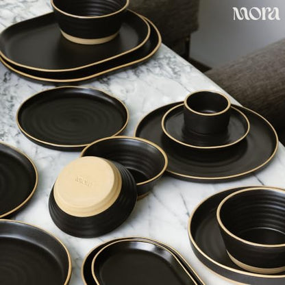 Mora Giant Salad Bowl Set with Wood Salad Servers, 4 qt Large Ceramic Serving Bowl for Salad, Pasta & Fruit, Microwave, Oven and Dishwasher Safe - Night - color: Night