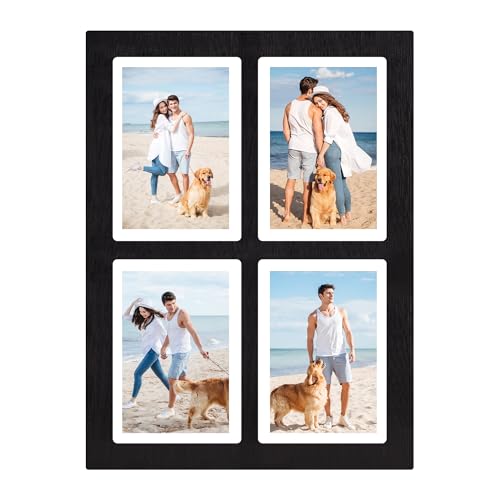YESKAY Picture Frame Collage 5x7 - Rustic Black 4 Opening 5 x 7 Photo Frame Display,Multiple Photo Collage Frames with Tempered Glass for Wall Mounting 1 Pack - color: Rustic Black, size: 5x7 - 4 Opening(OD:11.6X15.6in)