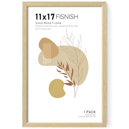 11x17 Picture Frame, Natural Solid Wood Frames, for Wall Mount | Display 11x17 Photos without Mat, Horizontal or Vertical, Oak Wood Grain, 1 Pack - color: Natural, size: 11x17-1Pack