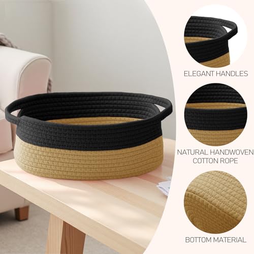 JMvicyroam Small Woven Basket, Empty Gift Basket, Black&Jute/2 Pack | Small Gift Basket, Cotton Rope, 12 x 8 x 82 in, Handles, Includes Ribbon and Bag, Birthday Gift Basket - color: Black&Jute, size: 2 Pack