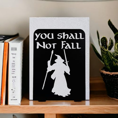 Decorative bookends for Shelves, You Shall Not Fall, Decorative Metal Book Ends, Unique Book Support, for Home/Office Decor/Shelves, 7 Inch Tall/A Pair